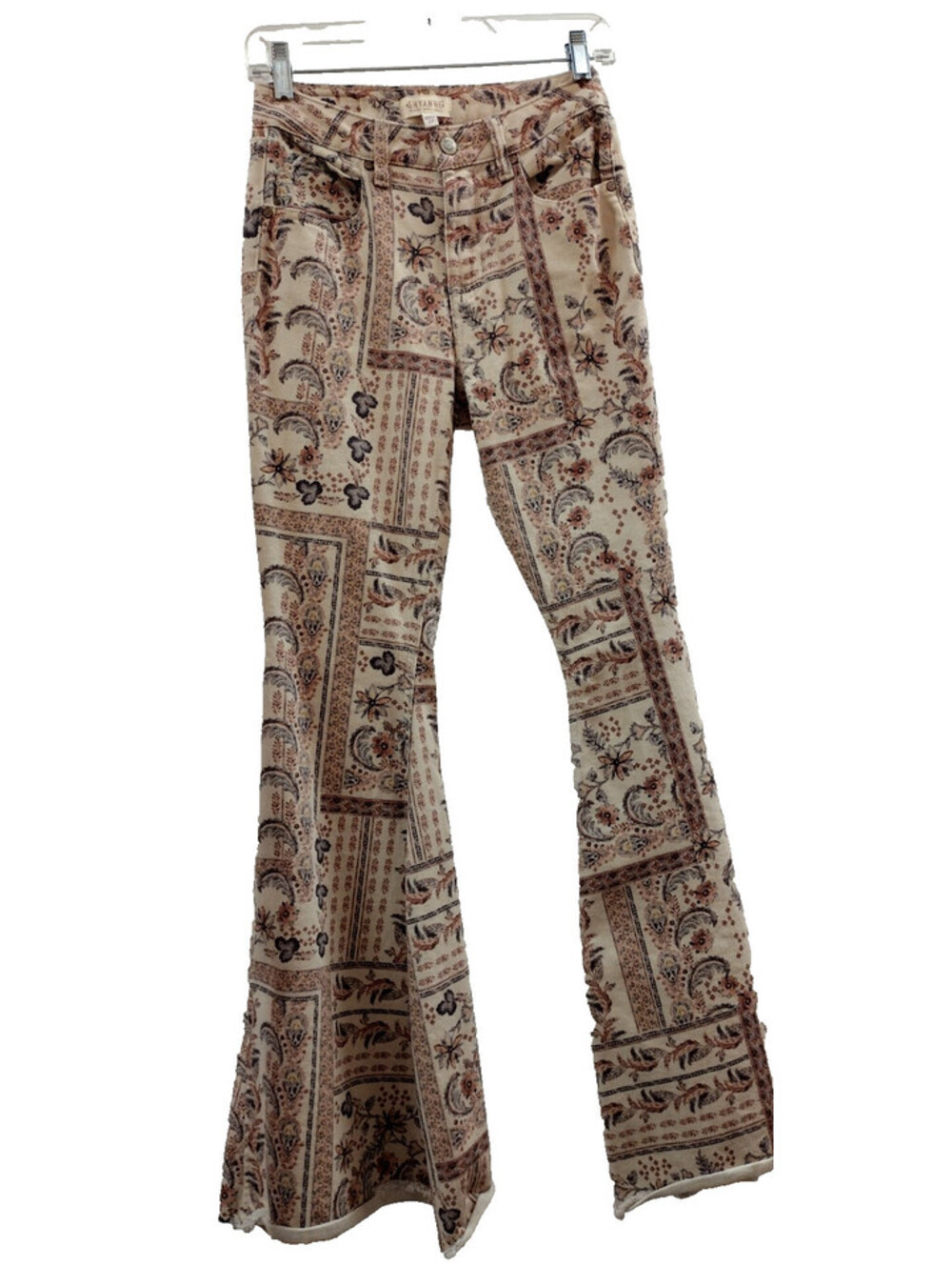 SHYANEE Flare Bell Bottom Jeans 27 High Rise Bohemian Southwestern Print Stretch